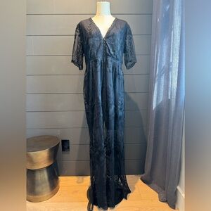 Eleter NWT Black Lace Floral Maxi Bohemian Jumpsuit Romper Size XL